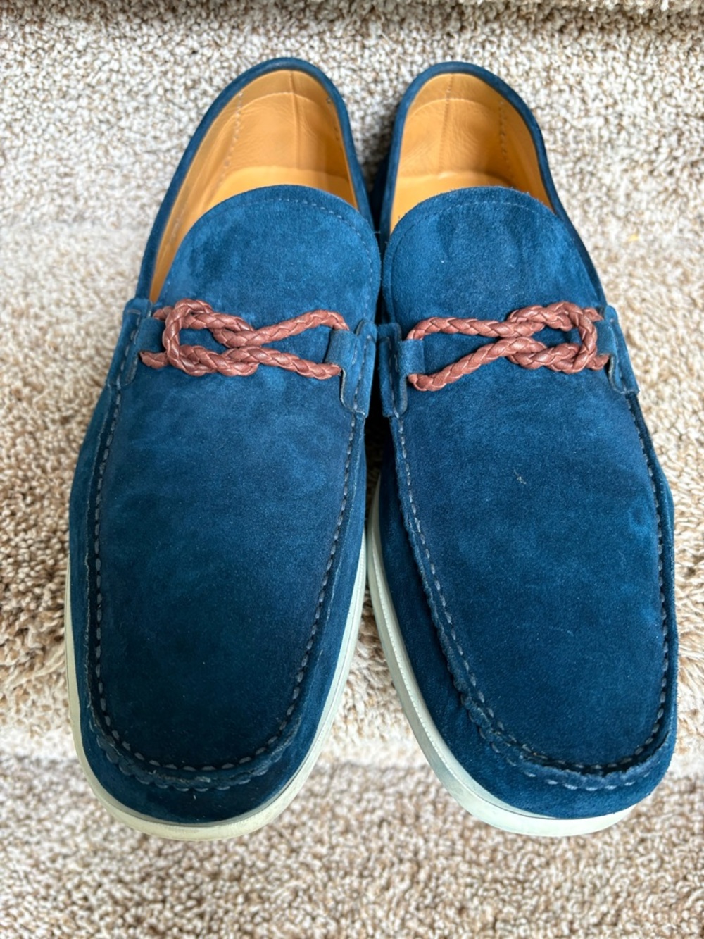 Magnanni Men's Suede Moccasin Loafers in Teal with Braided Accent